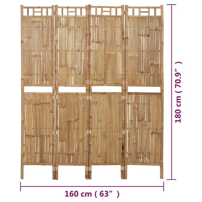 Cloison de séparation 4 panneaux Bambou 160x180 cm - Photo n°8