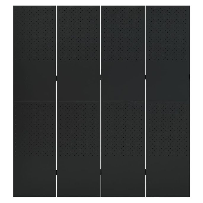 Cloison de séparation 4 panneaux Noir 160x180 cm Acier - Photo n°2