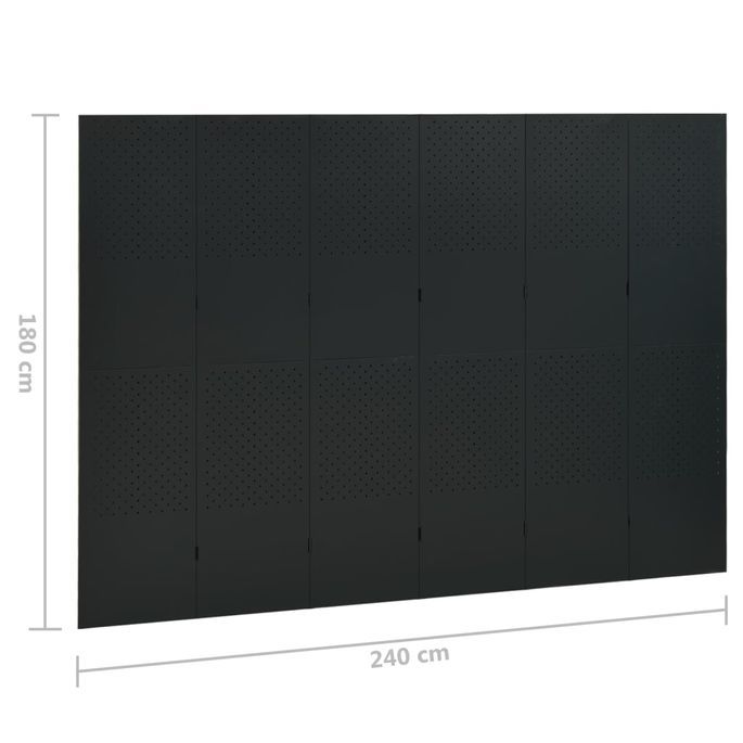 Cloison de séparation 6 panneaux Noir 240x180 cm Acier - Photo n°6