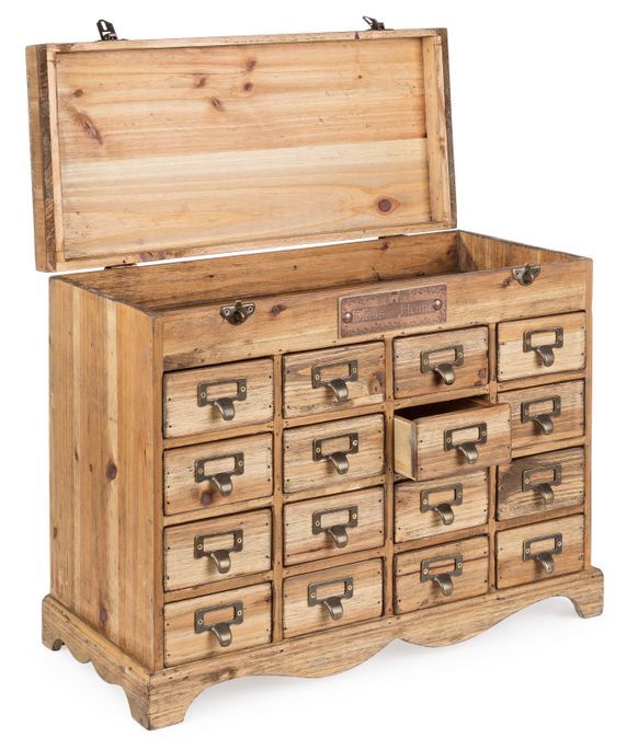 Coffre en bois de pin 16 tiroirs bois clair Alane - Lot de 2 - Photo n°3