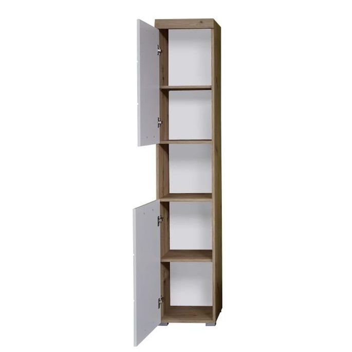 Colonne de salle de bain blanc brillant et chêne noueux Kelia 37 cm - Photo n°7