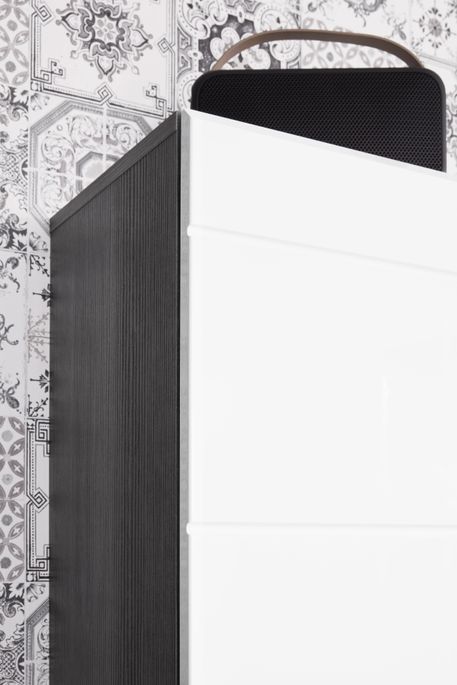 Colonne salle de bain 2 portes 1 tiroir blanc brillant et chêne gris Varok 37 cm - Photo n°10