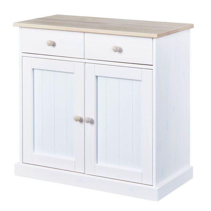 Commode Portes Tiroirs Pin Massif Clair Et Blanc Caly Lestendances Fr