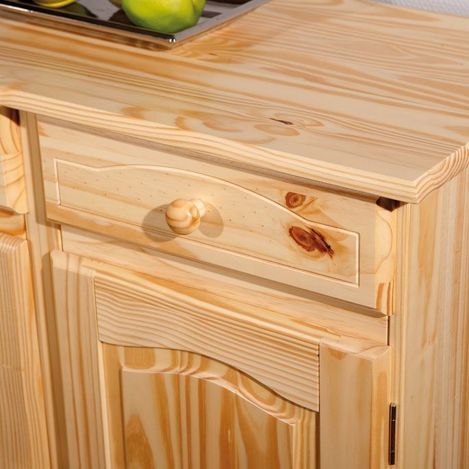 Commode 2 portes 2 tiroirs pin massif clair Vencia 88 cm - Photo n°10
