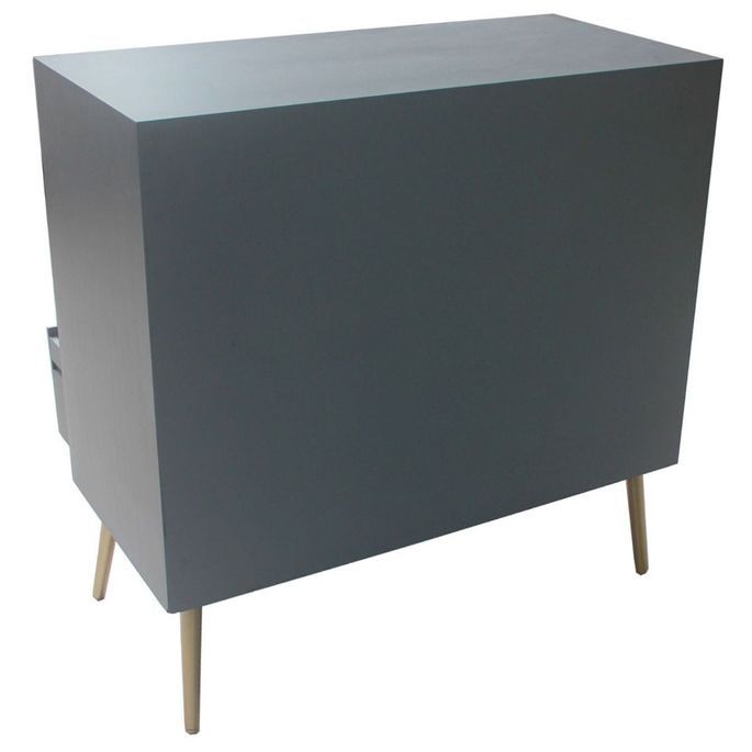 Commode 3 tiroirs bois massif gris et pieds métal doré Lumir - Photo n°2