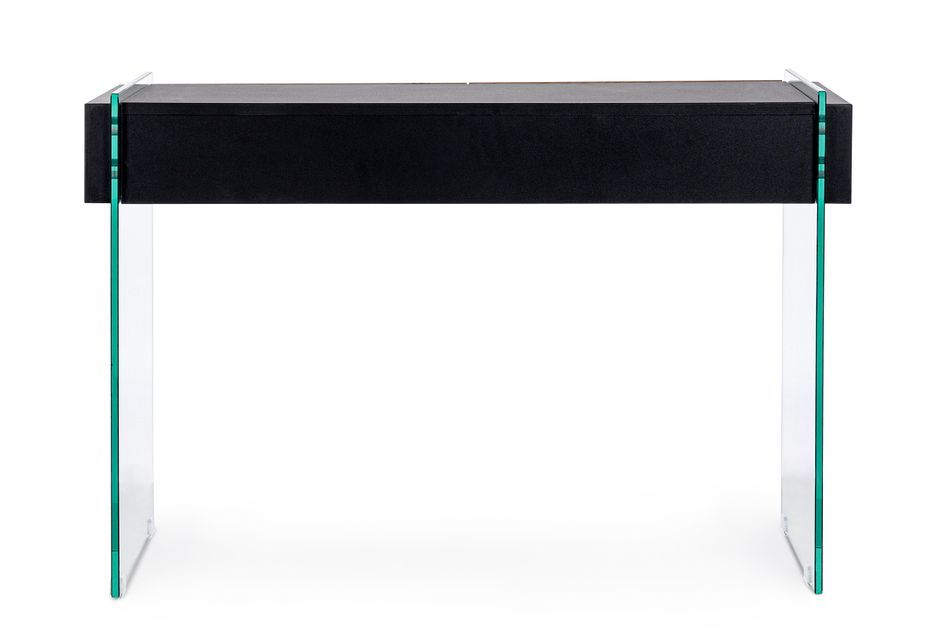 Console 2 tiroirs bois naturel noir et verre trempé Lina 110 cm - Photo n°7