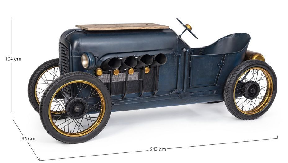 Console bar voiture d'époque acier mat bleu 240 cm - Photo n°5