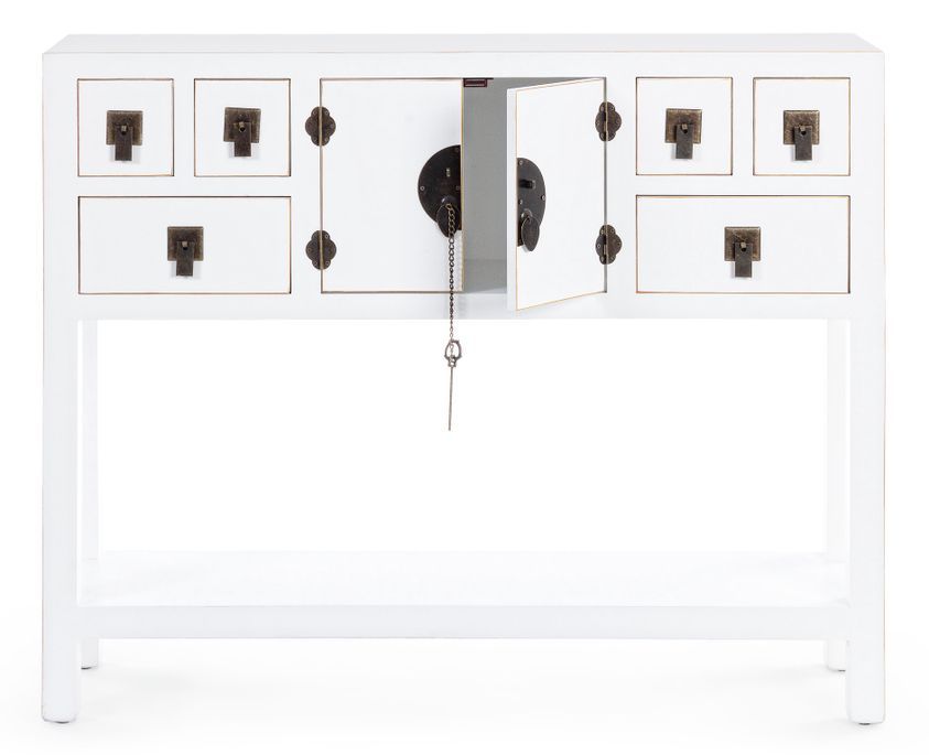 Console bois MDF blanc 2 portes 6 tiroirs Peno L 94.5 cm - Photo n°2