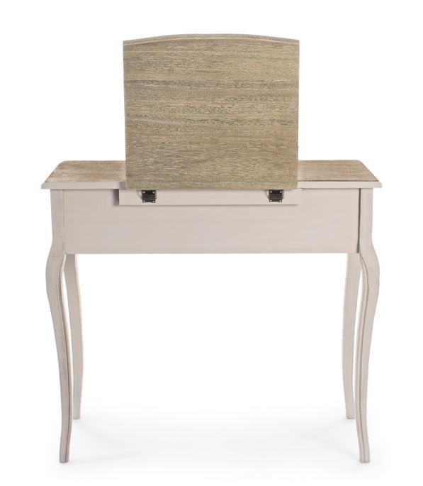 Console coiffeuse en bois de paulownia beige 3 tiroirs Jara 90 cm - Photo n°9