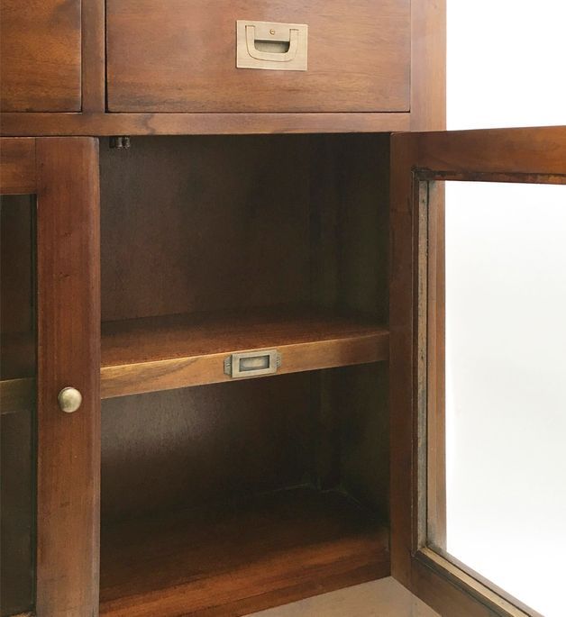 Console coloniale en bois d'acajou massif 6 tiroirs 2 portes Falkane 100 cm - Photo n°2