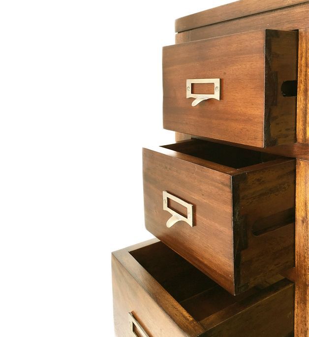 Console coloniale en bois d'acajou massif 6 tiroirs 2 portes Falkane 100 cm - Photo n°3