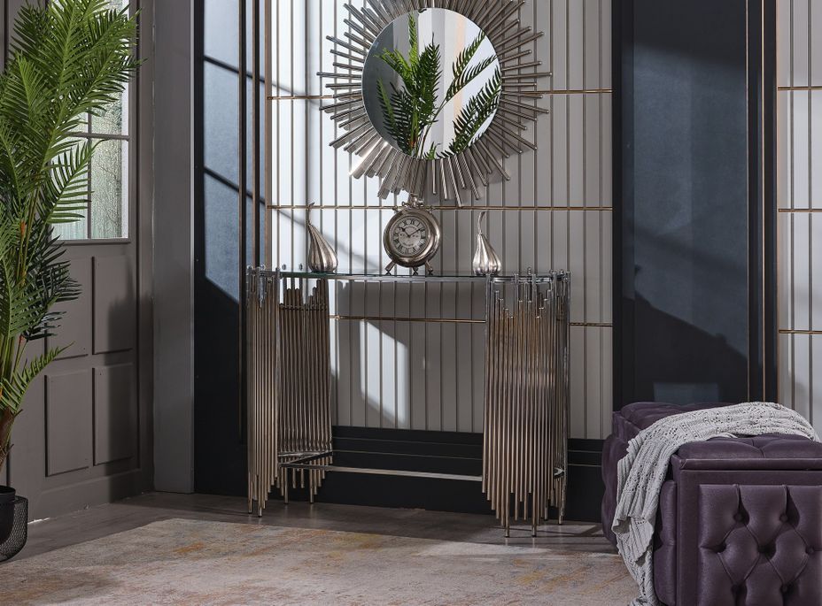 Console design métal chromé avec plateau en verre Stoner 120 cm - Photo n°3