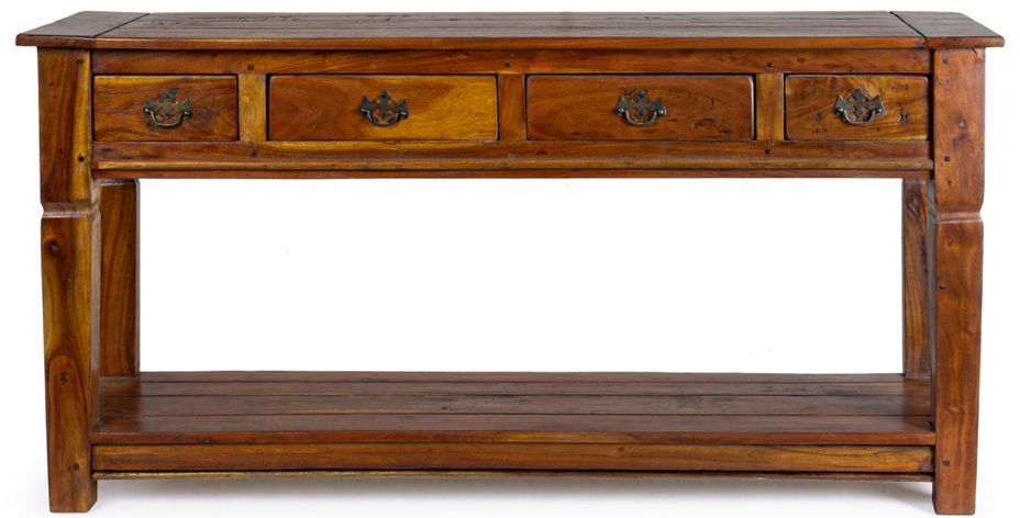 Console en bois d'acacia massif finition rustique marron 4 tiroirs Kastela 150 cm - Photo n°1
