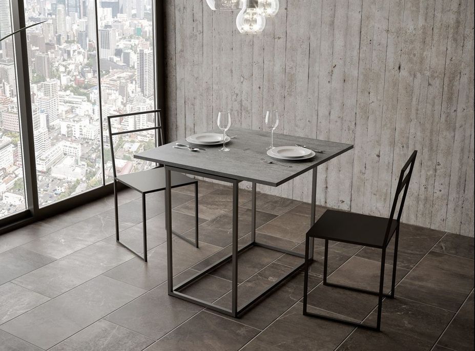 Console extensible 4 places gris béton et pieds fins métal anthracite 45 à 90 cm Noro - Photo n°3