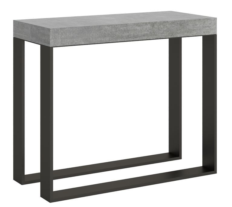 Console extensible 8 places bois gris ciment et pieds métal anthracite 40 à 196 cm Elatra - Photo n°1