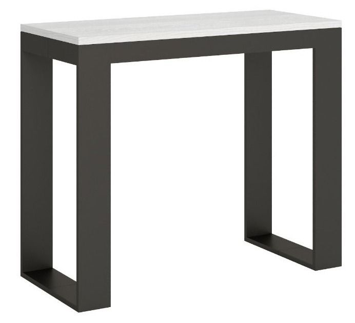 Console extensible blanche avec cadre et pieds acier anthracite 8 personnes 40 à 196 cm Kinole - Photo n°1