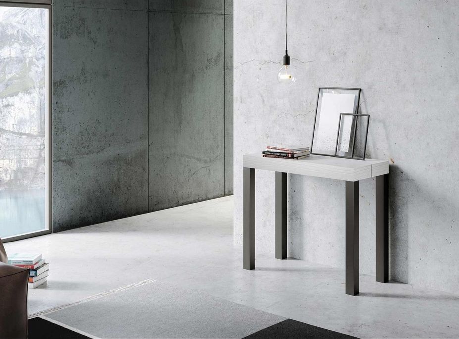 Console extensible bois blanc et pieds métal gris 14 places 40 à 300 cm Evy - Photo n°4
