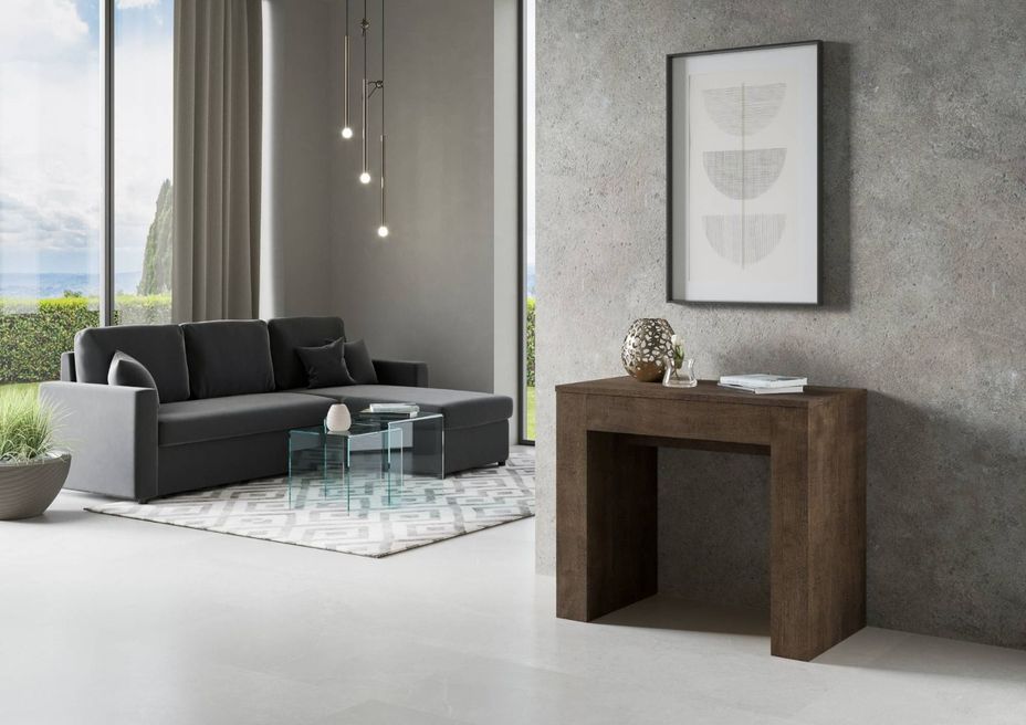 Console extensible bois foncé 14 personnes 49 à 307 cm Ery - Photo n°2