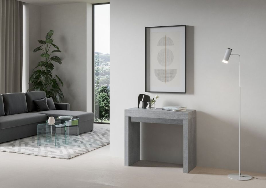 Console extensible bois gris ciment 8 personnes 40 à 196 cm Ribo - Photo n°4