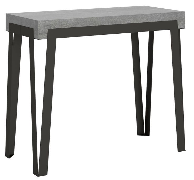 Console extensible design gris béton et gris foncé 8 personnes 40 à 196 cm Konta - Photo n°1