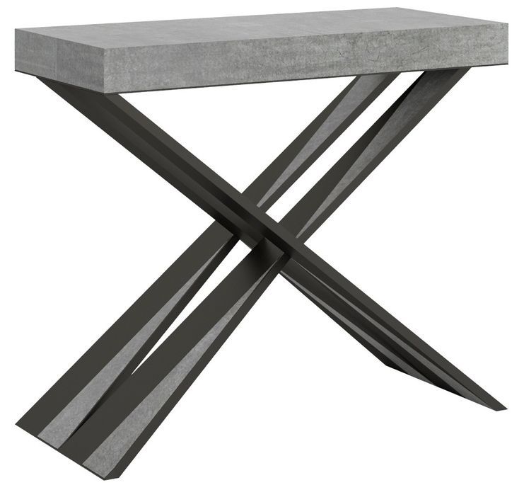 Console extensible design gris effet béton et pieds croisés métal gris 40 à 196 cm Diair - Photo n°1