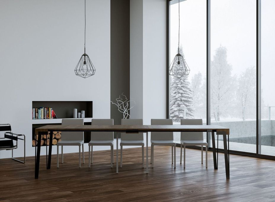 Console extensible design marron et gris foncé 12 personnes 40 à 300 cm Konta - Photo n°3