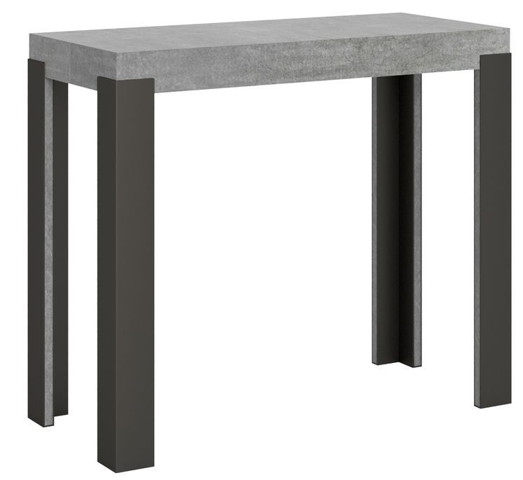 Console extensible gris béton et pieds métal anthracite 8 personnes 40 à 196 cm Liva - Photo n°1