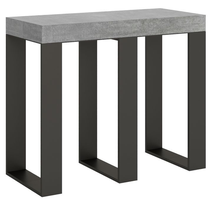 Console extensible gris béton et pieds métal anthracite 8 personnes 40 à 196 cm Sivy - Photo n°1