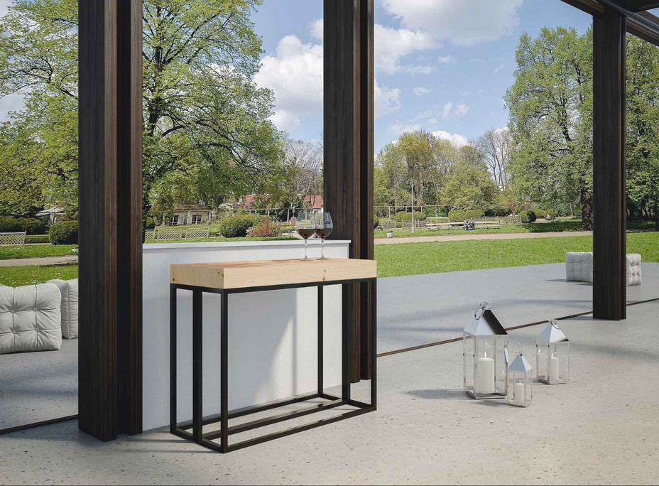 Console extensible pin massif clair et pieds métal anthracite 14 personnes 40 à 290 cm Meli - Photo n°4