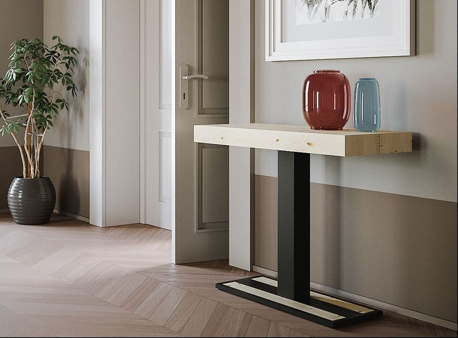 Console extensible pin massif clair et pieds métal anthracite 14 personnes 40 à 300 cm Cali - Photo n°4
