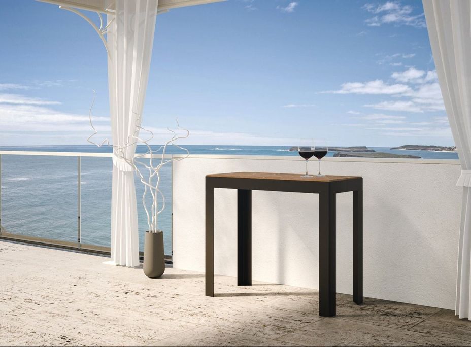Console extensible pin massif teinté foncé et pieds métal anthracite 14 personnes 40 à 290 cm Aiza - Photo n°3