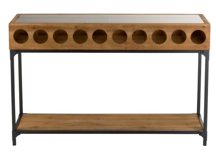 Console range-bouteilles bois massif foncé Vera L 120 cm - Photo n°2