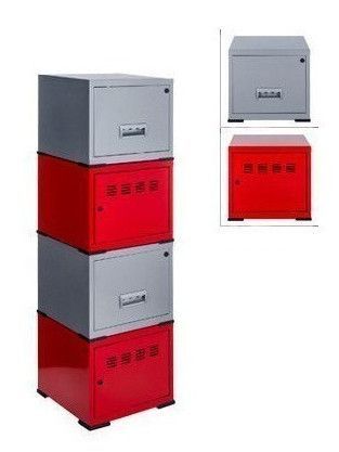 Cubes métal 2 portes 2 tiroirs rouge et gris alu Ebony - Lot de 4 - Photo n°3