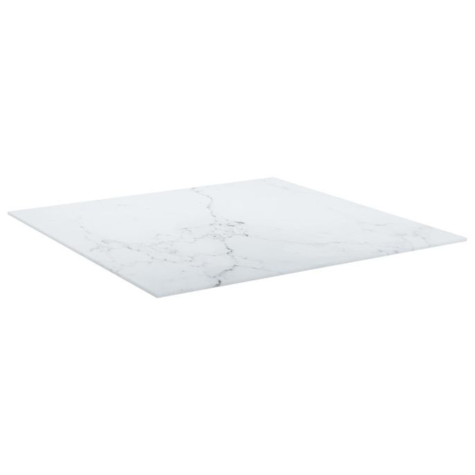Dessus de table Blanc 70x70cm 6mm Verre trempé et design marbre - Photo n°3