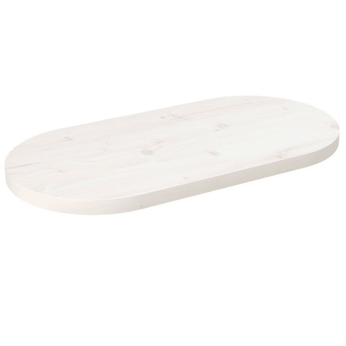 Dessus de table blanc 80x40x2,5 cm bois de pin massif ovale - Photo n°1