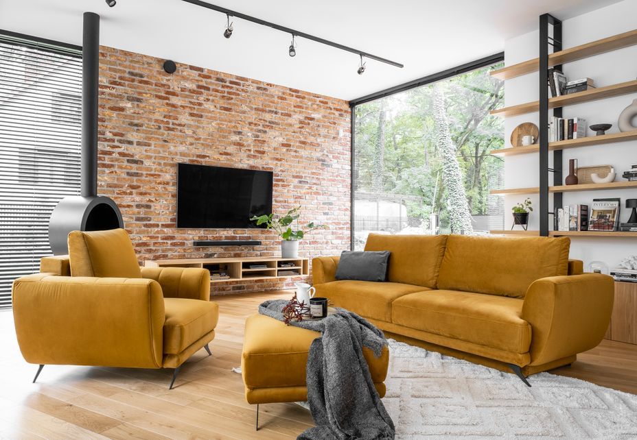 Ensemble canapé convertible tissu marron clair Zora - 1 canapé 3 places + 1 fauteuil + 1 pouf - Photo n°5