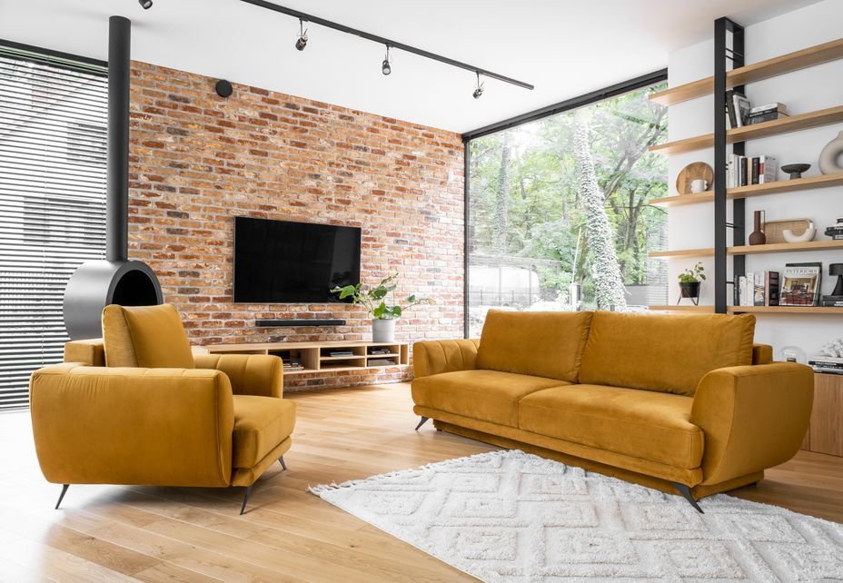 Ensemble canapé convertible tissu marron clair Zora - 1 canapé 3 places + 1 fauteuil + 1 pouf - Photo n°7