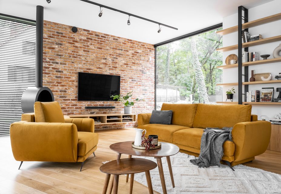 Ensemble canapé convertible tissu marron clair Zora - 1 canapé 3 places + 1 fauteuil + 1 pouf - Photo n°14