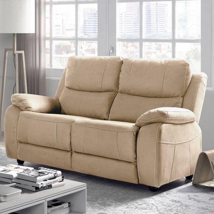 Ensemble canapé de relaxation électrique 3 places et 2 places fixe microfibre beige Brasko - Photo n°2