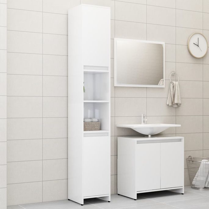 Ensemble de meubles de bain 3 pcs Blanc brillant 6 - Photo n°1