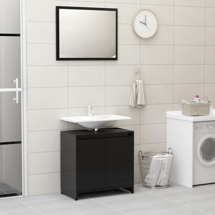 Ensemble de meubles de bain 3 pcs Noir brillant 6 - Photo n°4