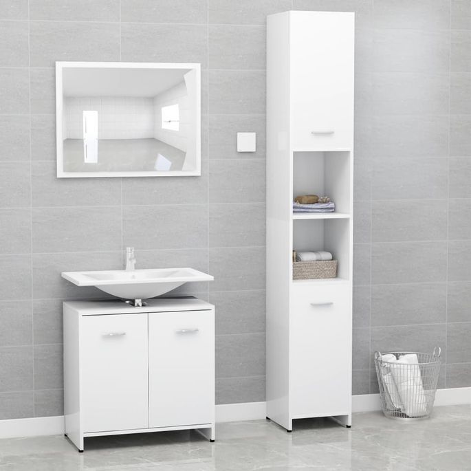 Ensemble de meubles de salle de bain 3 pcs Blanc 5 - Photo n°1