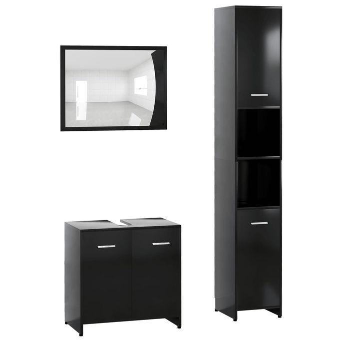 Ensemble de meubles de salle de bain 3 pcs Noir 5 - Photo n°2