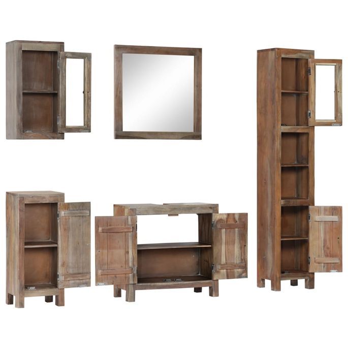 Ensemble de salle de bain 5 pcs Bois d'acacia massif - Photo n°4