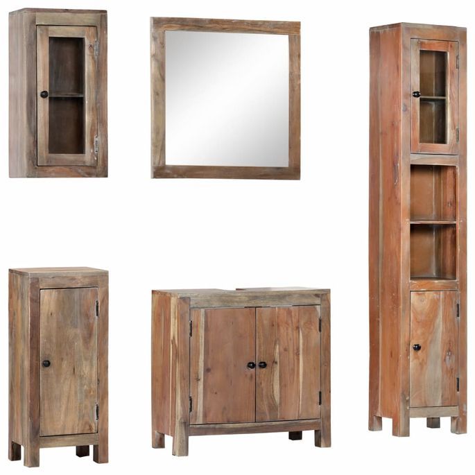 Ensemble de salle de bain 5 pcs Bois d'acacia massif - Photo n°8