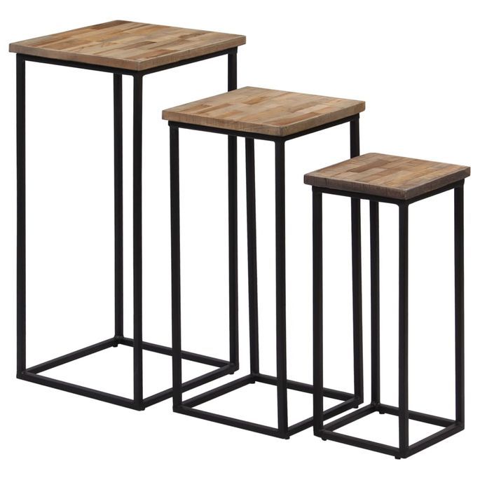 Ensemble de tables pour plante 3 pcs Teck recyclé - Photo n°4