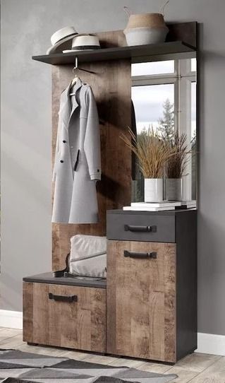 Ensemble meuble d'entrée avec miroir bois et gris avec miroir Kamelia - Photo n°2