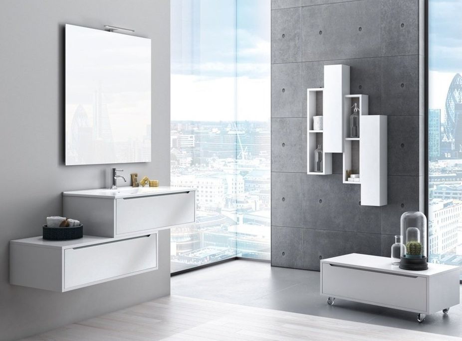 Ensemble meuble de salle de bain 2 tiroirs laqué blanc et miroir à LED Selb L 140 cm - Photo n°4