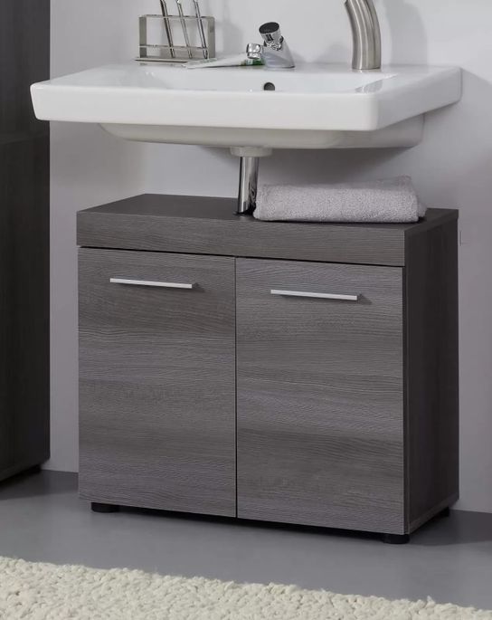 Ensemble meuble salle de bain 4 pièces mélaminé chêne foncé Rune - Photo n°7