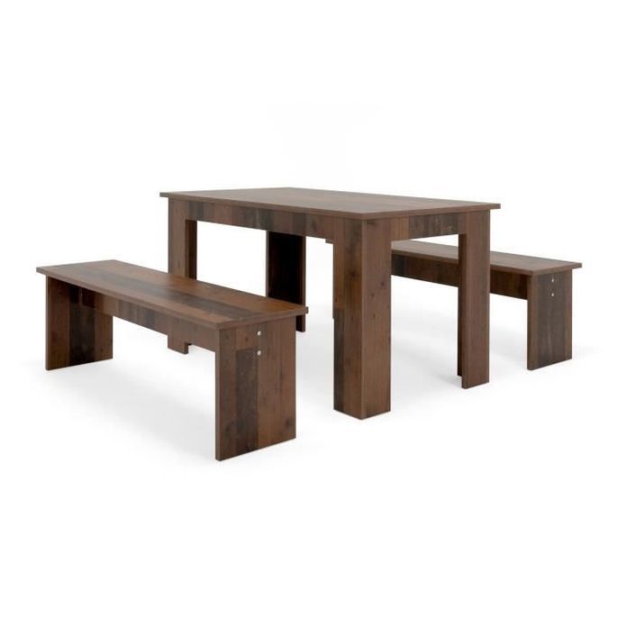 Ensemble Table a manger 140x80 cm + 2 bancs - Boisé Old Style - L 140-180 x P 80 x H 77 cm - MUNICH - Photo n°2
